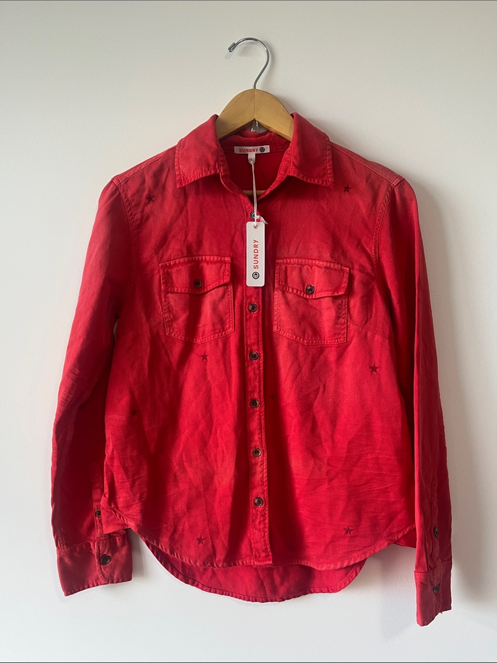 Sundry Red Star Button-Down Collared Shirt NEW